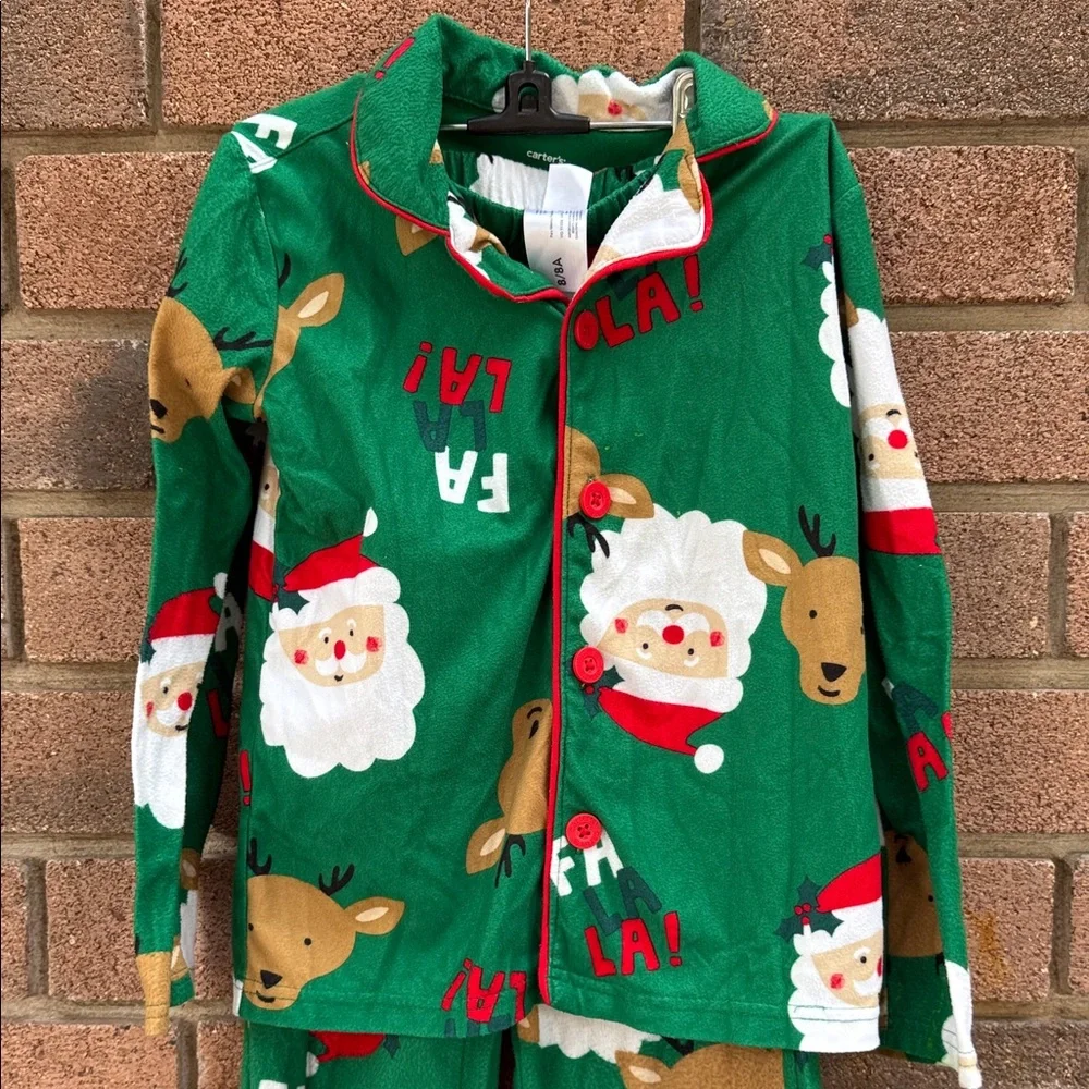 Carter's Green Santa and Reindeer Pajama Set Size 8